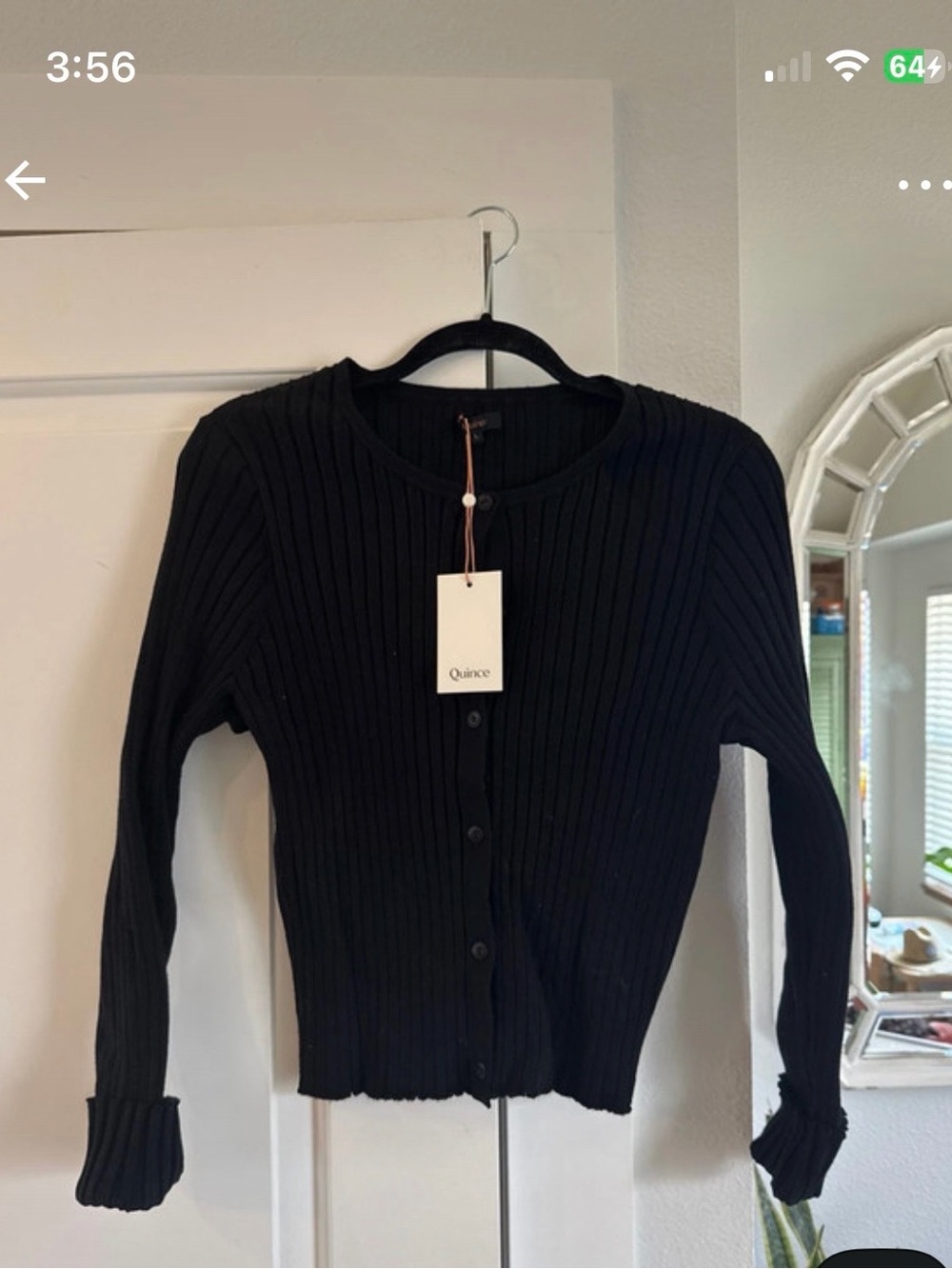 New Quince Black Ribbed stretc ecoknit cropped Button-Front Cardigan